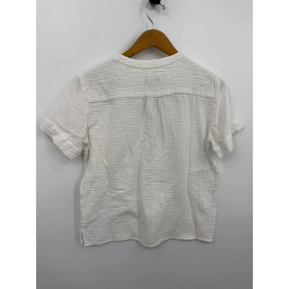 J.Crew BI431 Double Gauze V-Neck Top Womens S Off White Short Sleeve Pocket